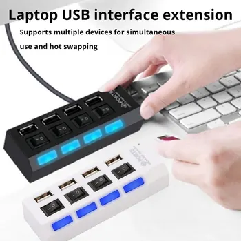 가정용 멀티 USB 분배기 포트 허브, 전원 어댑터 사용, 멀티 확장기 허브, 스위치 포함, 30cm 케이블, 4 포트, 7 포트, USB 2.0 허브