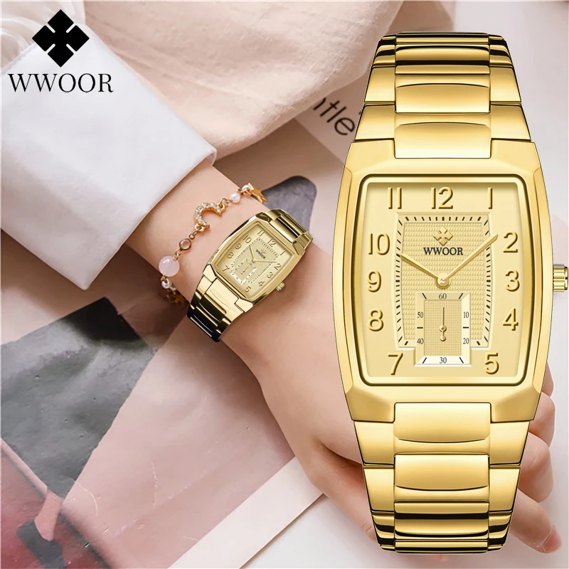 Wwoor 2023 New Gold Women Orologi Creative Steel Women'S Bracciale Orologi Da Polso Ladies Square Waterproof Femogio Feminino