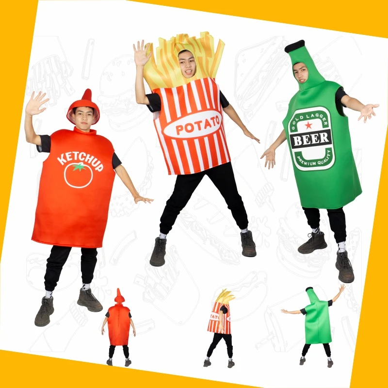 

2022 Fries Ketchup Beer Cosplay Costume Creative Funny Halloween Christmas Stage Performance Carnival Party Outfit Clothes