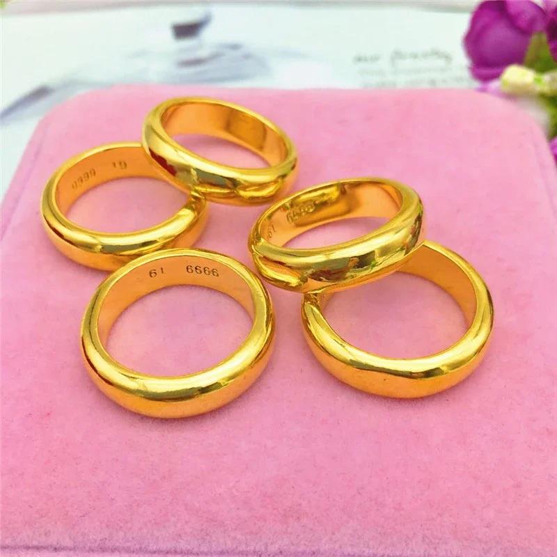 Pure Plated 18k Yellow Gold 999 24k Rings for Men and Women Smooth Lover Antithes Simple Ring Long Lasting Never Fade Jewelry Gold Plated Rings Gold Rings Golden Ring