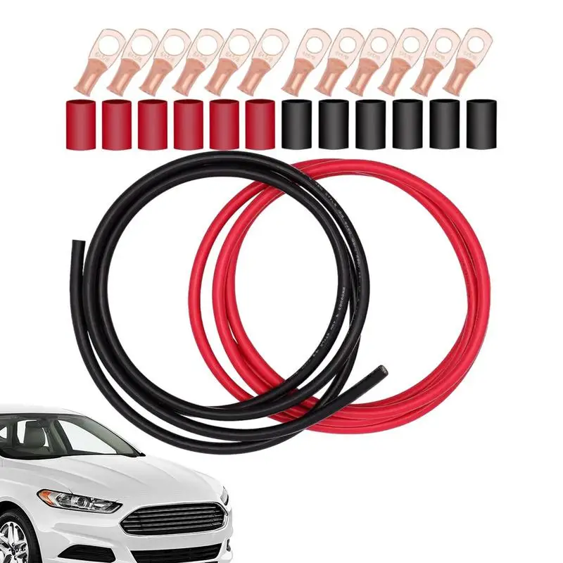 

Battery Inverter Cables B6AWG Copper Power Lines Heat Shrink Tubing Kit Positive & Negative Battery Wire Cable Lug Connectors