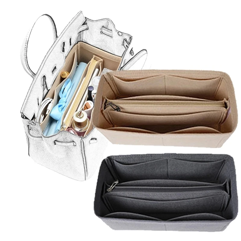 Durable Bag Organizer Soft Felt Liner Pocket Accessory For Hermes H-Birkin 25 30 35 Handbag Expand Storage Space Insert Pocket