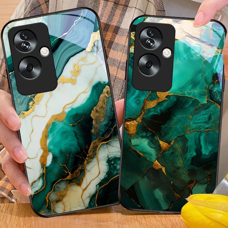 Green Marble Tempered Glass Black Phone Case
