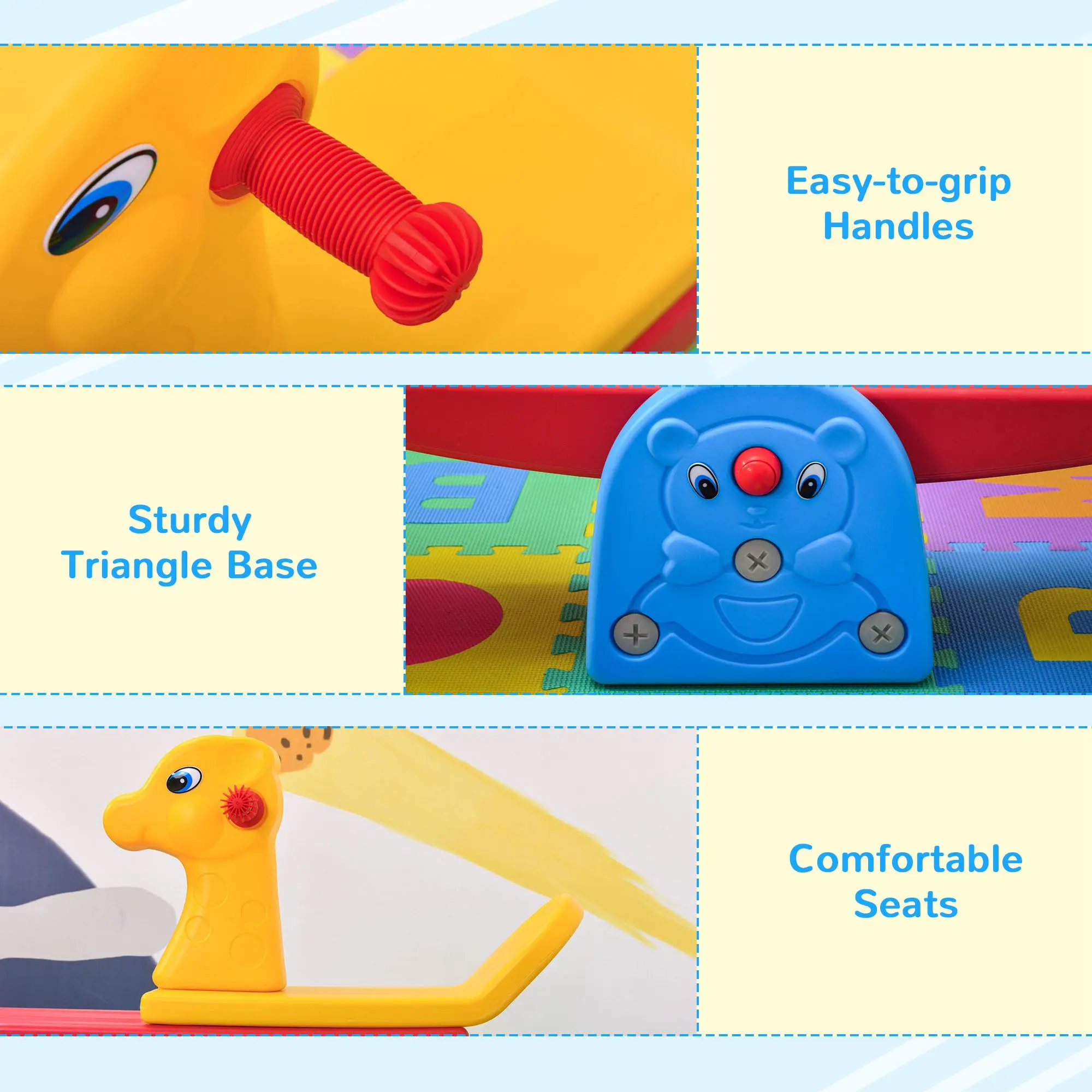 HOMCOM Kids Seesaw Safe Teeter Totter 2 Seats with Easy-Grip Handles Multicolor