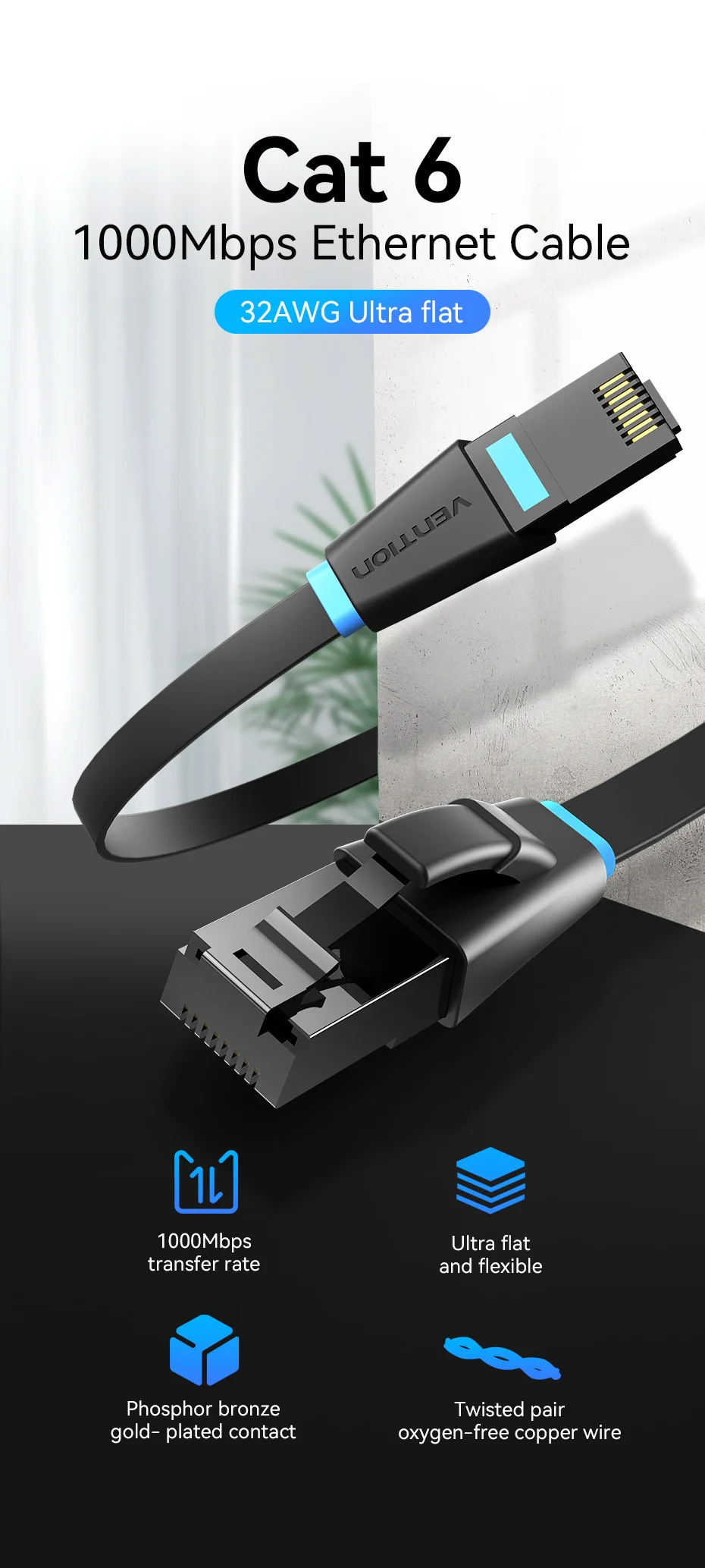 Cat6 Ethernet Cable Gigabit High Speed 1000Mbps Lan Cable RJ45 Network Patch Cab