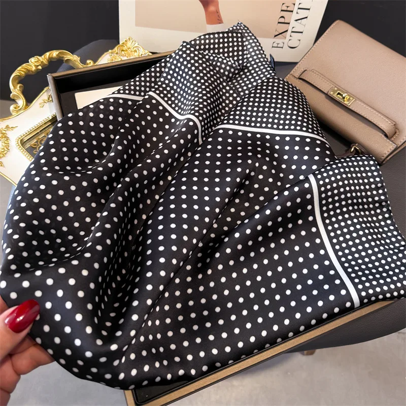 Luxus Marke 2025 Dot Print Platz Silk Schal für Frauen Hijab Haar Bands 70 cm Halstuch Weibliche Satin Schal Band stirnband – Detail 13