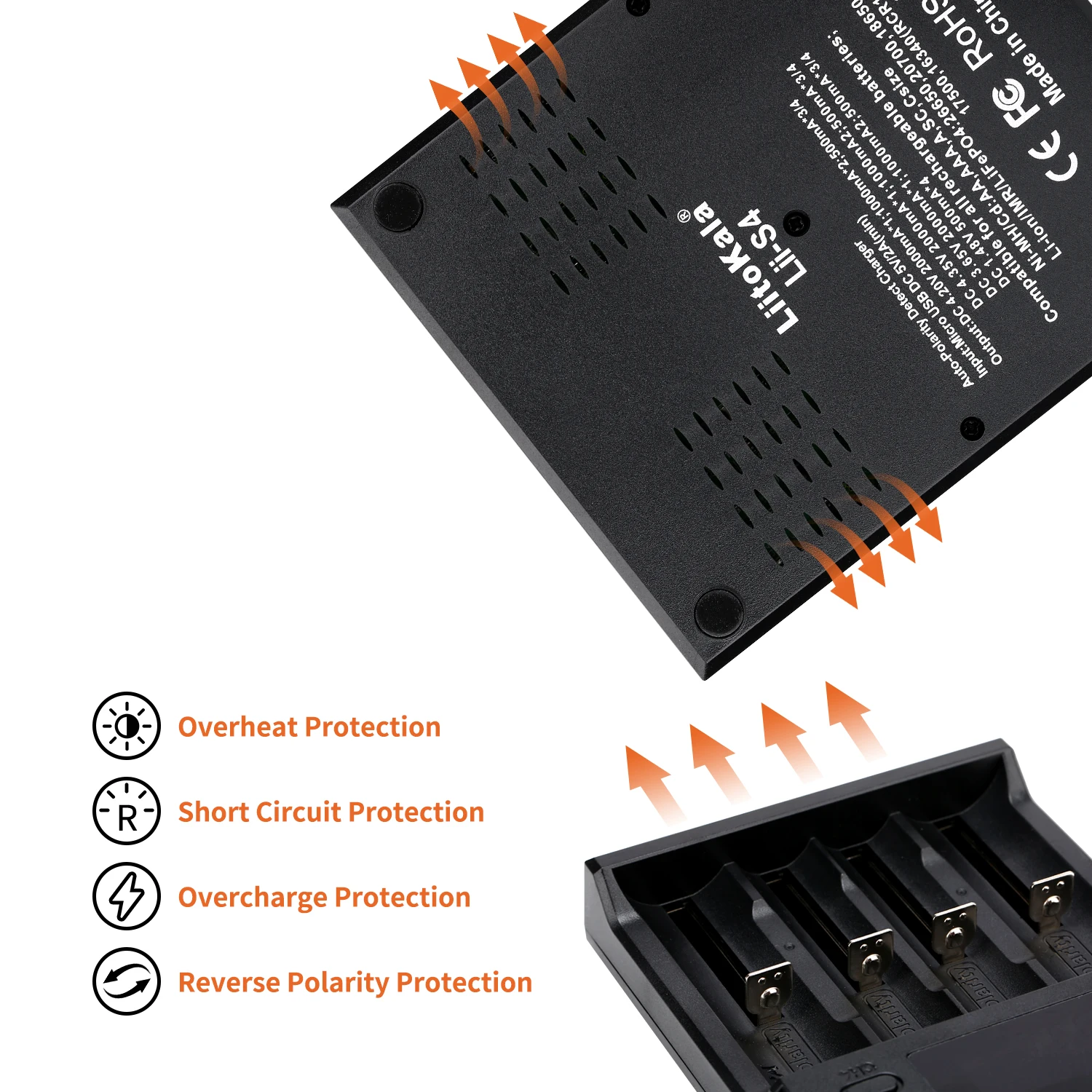 LiitoKala Lii-S4 18650 스마트 충전기 LED 4 슬롯, 26650 21700 18350 AA AAA 3.7V 1.2V 자동 극성 검출기 충전기