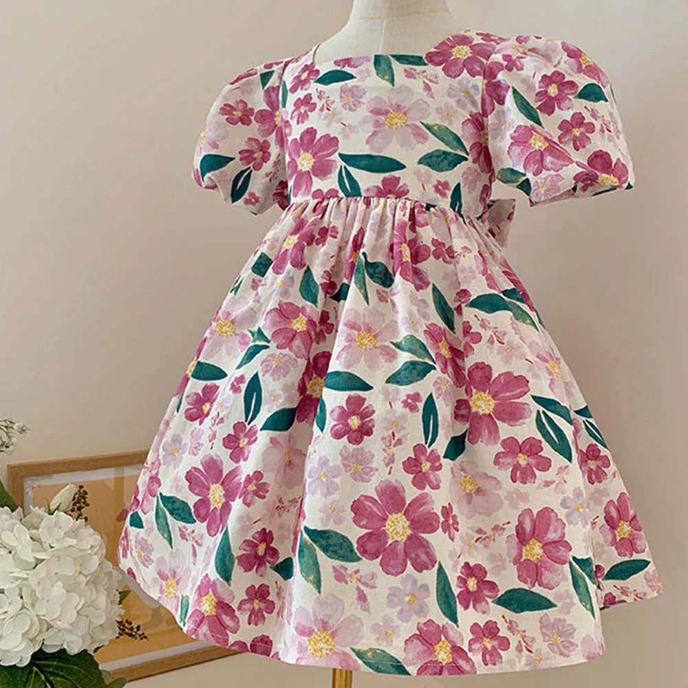 Melario Girls Dresses 2023 Summer New Kids Girls Manica A Sbuffo Abito Floreale Fashion Dress Birthday Party Princess Dress Vestidos