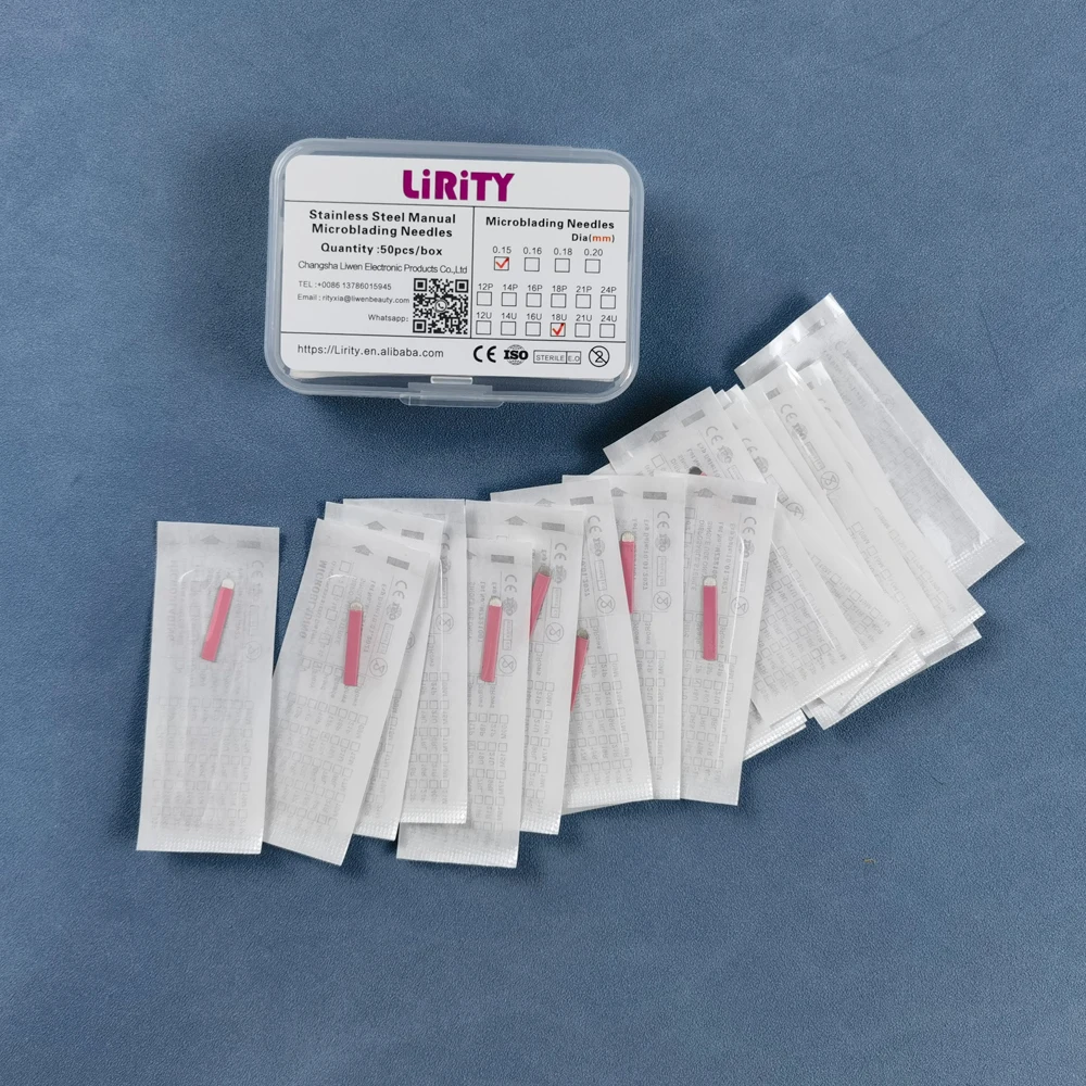 50pcs/Box Pink Nano Blades Thin 0.15mm Microblading Flex U Shape Needles Permanent Makeup 3D Embroidery for Tattoo Manual Needle