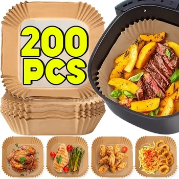 50/200PCS Kitchens Accessories Air Fryer Paper Kitchen Utensils Disposable Square Round Pastry Molds BBQ Plate Non-stick Pad