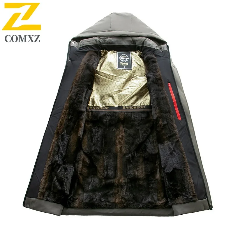 Men Detachable Hood windbreaker Fleece Lined Thickened Long Jacket Winter Thermal Windproof windproof Cold Weather Streetwear