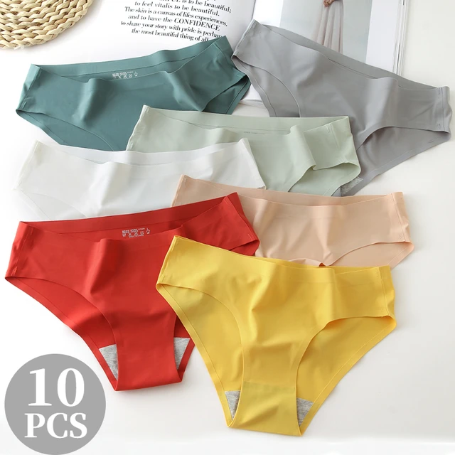 BZEL 10 PCS/Set Seamless Women's Panties Ice Silk Women Underwear  Comfortable Female Briefs 10 Pieces Solid Lingerie Panty M-3XL