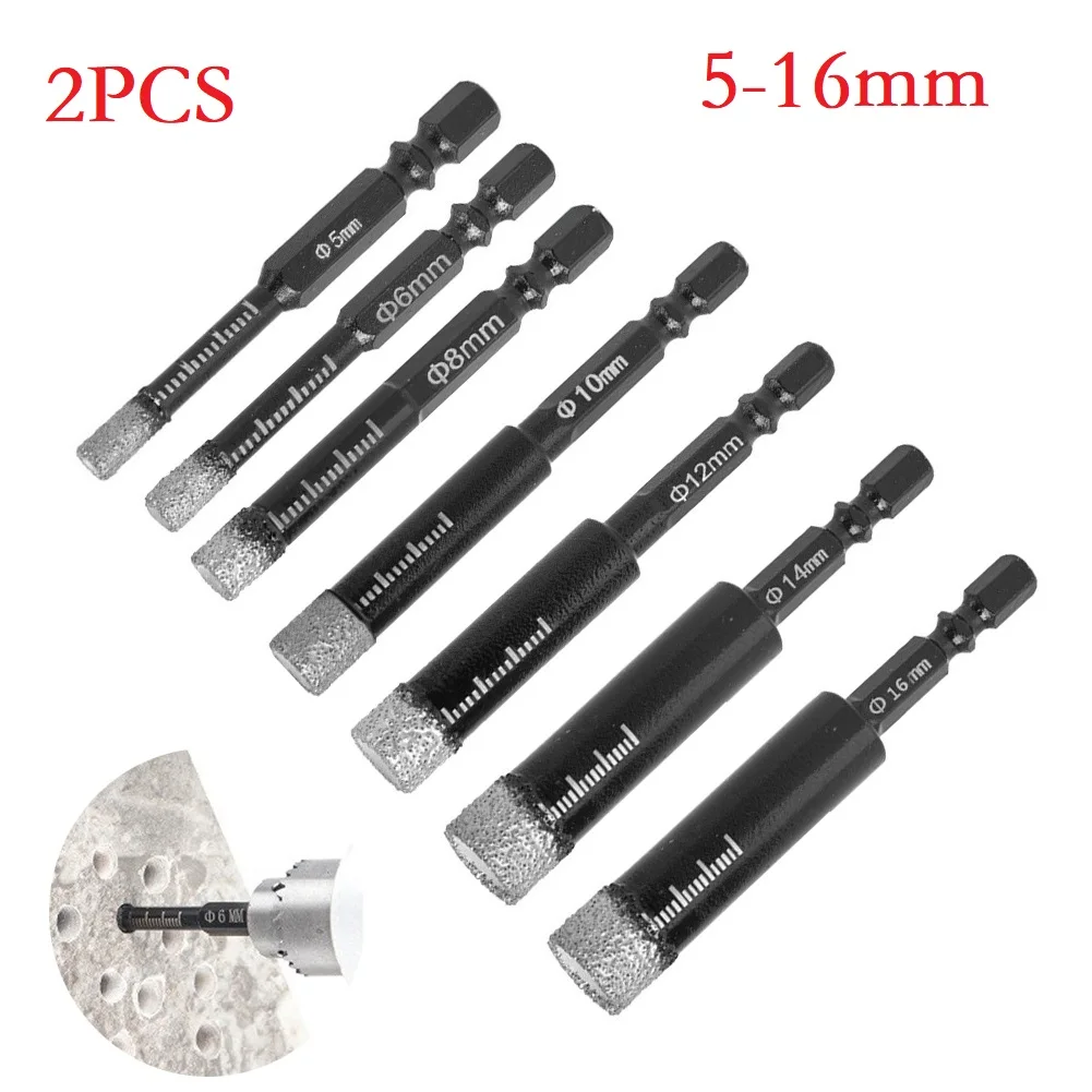 2pcs 5-16mm Hexagonal Shank Brazed Dry Ceramic Tile Drill Bit Marble Granite Vitrified Tile Hole Opener Diamond Drill Bit 2pcs 5 6 8 10 12 14 16mm diamond dry drill bits hole saw cutter for marble ceramic tile hex shank multifunctional drilling tools