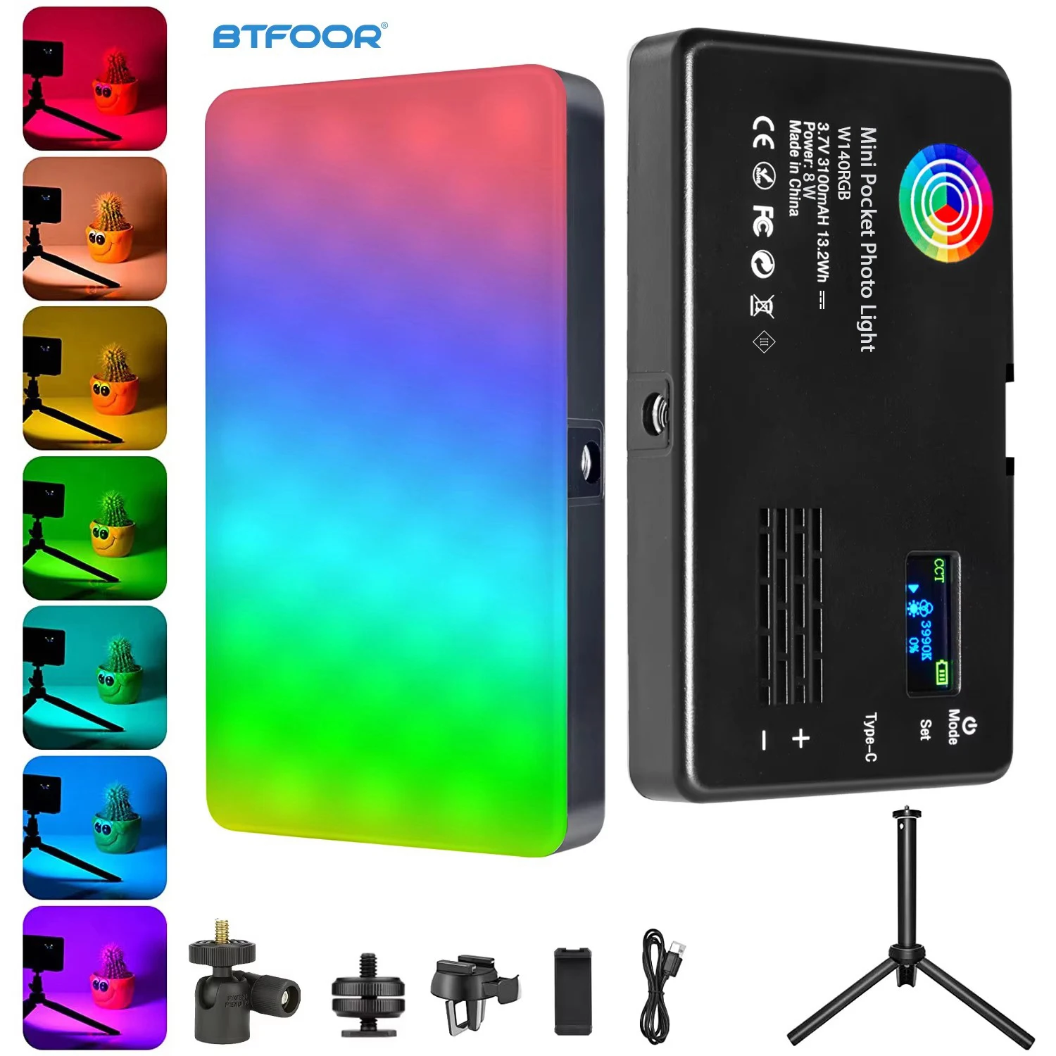 RGB LED Video Light Panel with Adjustable Color Temperature and LCD Display for Photography and Streaming