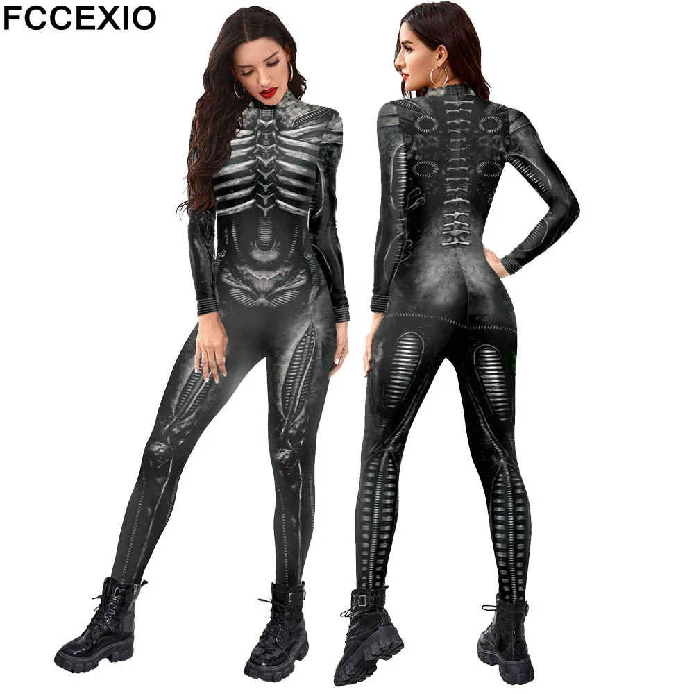 FCCEXIO-body con estampado de esqueleto musculoso para mujer, mono elástico  para fiesta de carnaval, ropa informal, disfraz de Cosplay, mono Sexy -  AliExpress