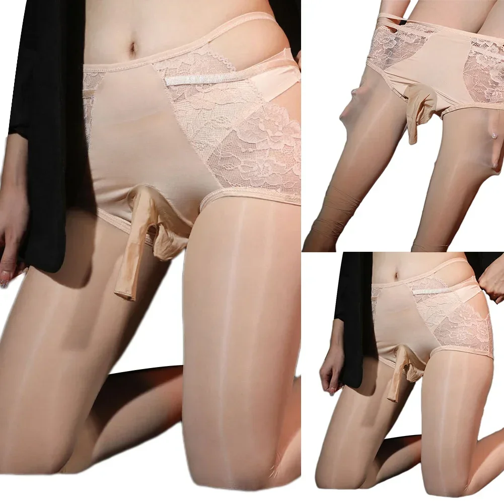 Men Sexy Oiled Stockings Jj Cover Open Sheath Stretchy Pantyhose Sheer Perspective Lace Underwear Erotic Lingerie Sissy Socks