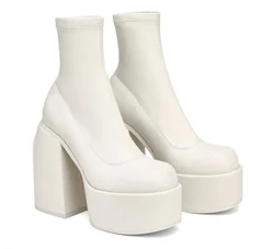 2023 Winter High Heel Woman Boots Devil Punk Platform Shoes Plus Size Head Side Zipper Fashion Side Zipper Solid Low Boots
