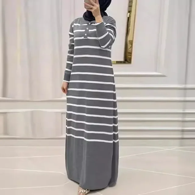 109805-518fc8.jpg Eid femmes musulmanes Robe en tricot rayures Jalabiya caftan Islam robes longue Robe Ramadan maroc dubaï Abayas robes en tricot