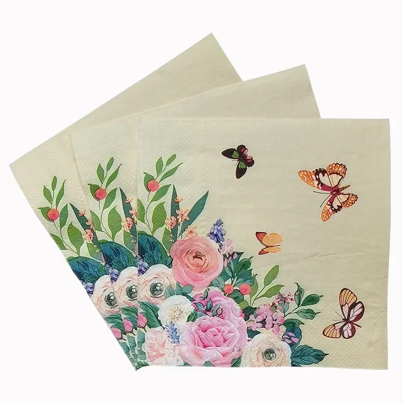 10/20pcs 2Ply 33cm New Party Ambience Decoration Paper Napkins Butterfly Floral Square Paper Placemats Butterfly Bone Bart