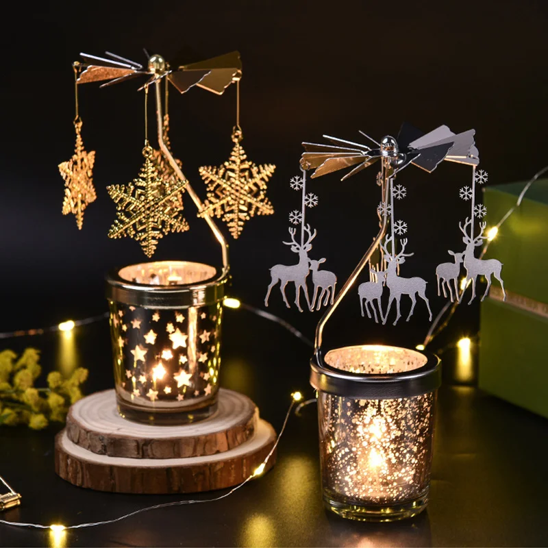 Rotating Candle Stick Holder Gold Candlestick Home Decoration Romantic Valentine's Gift Party Room Decor Carousel Candle Stand 2