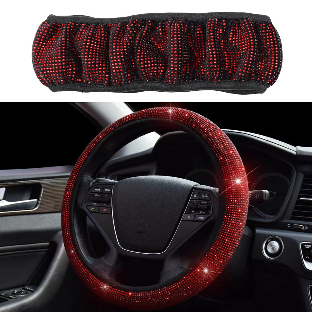 Car Steering Cover Red Auto Diamond Steering Wheel Cover Bling Shining