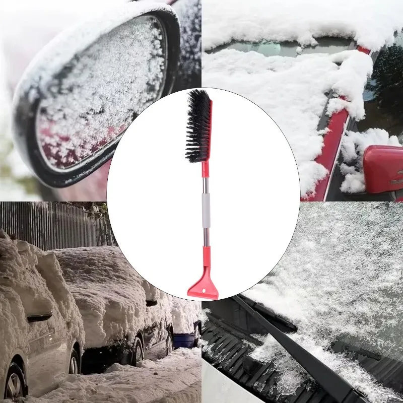 Universal Snow Shovel Brush Telescopic Car Glass Deicing Cleaning Tool 2-in-1 Detachable Snows Ice Scraper Quick Clean Wash Tool