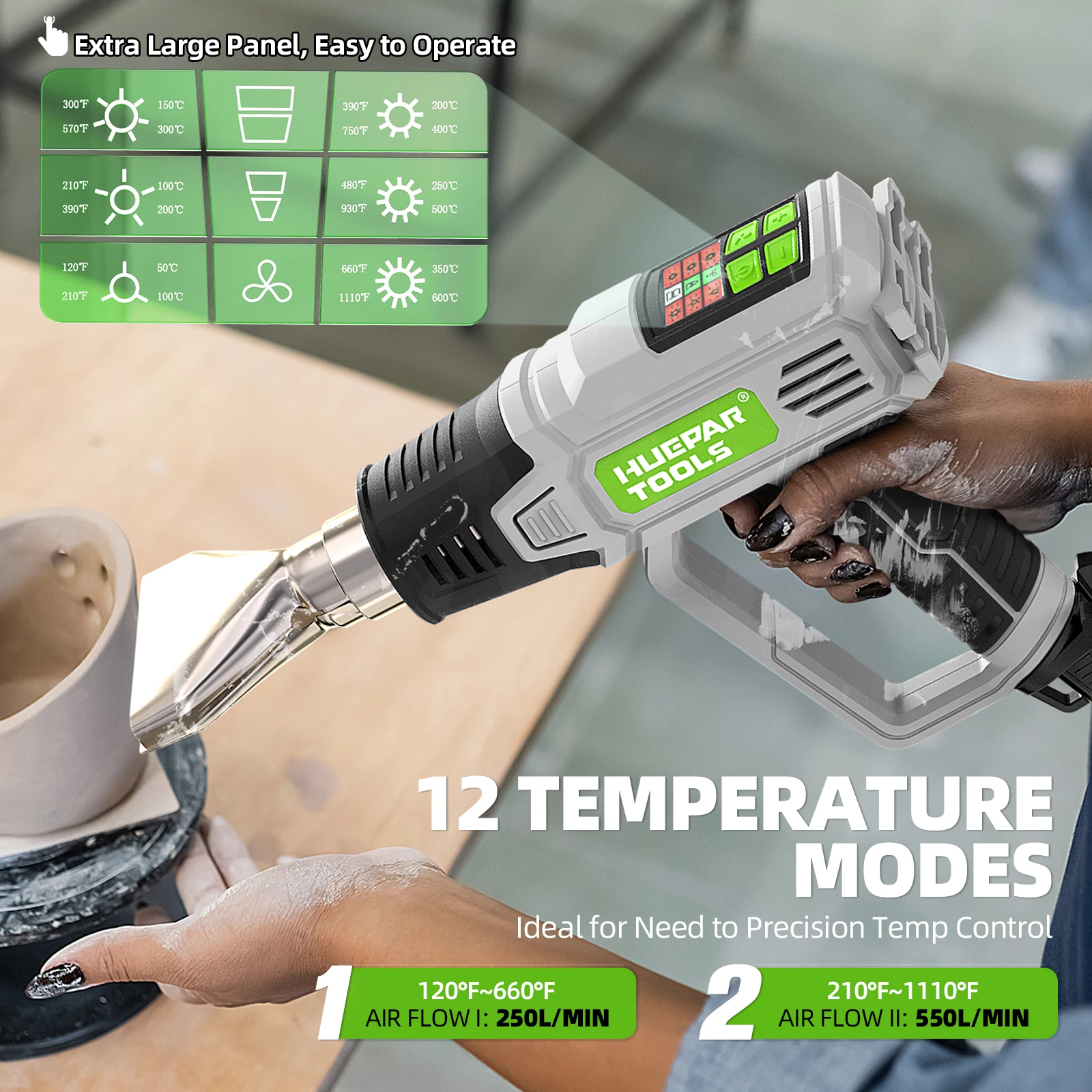Hot Air Gun LCD 12 Variable Temperatures Adjustable 120℉-1110℉ Heat Gun 1500W/2000W High Power 5 Accessories hot air gun heat gun mini hot air gun