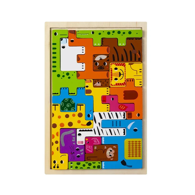 New Cartoon 3D Puzzle Wooden Tangram Math Toys Cube Game Children Pre-school Magination Shapes Puzzle Educational Toy for Kids