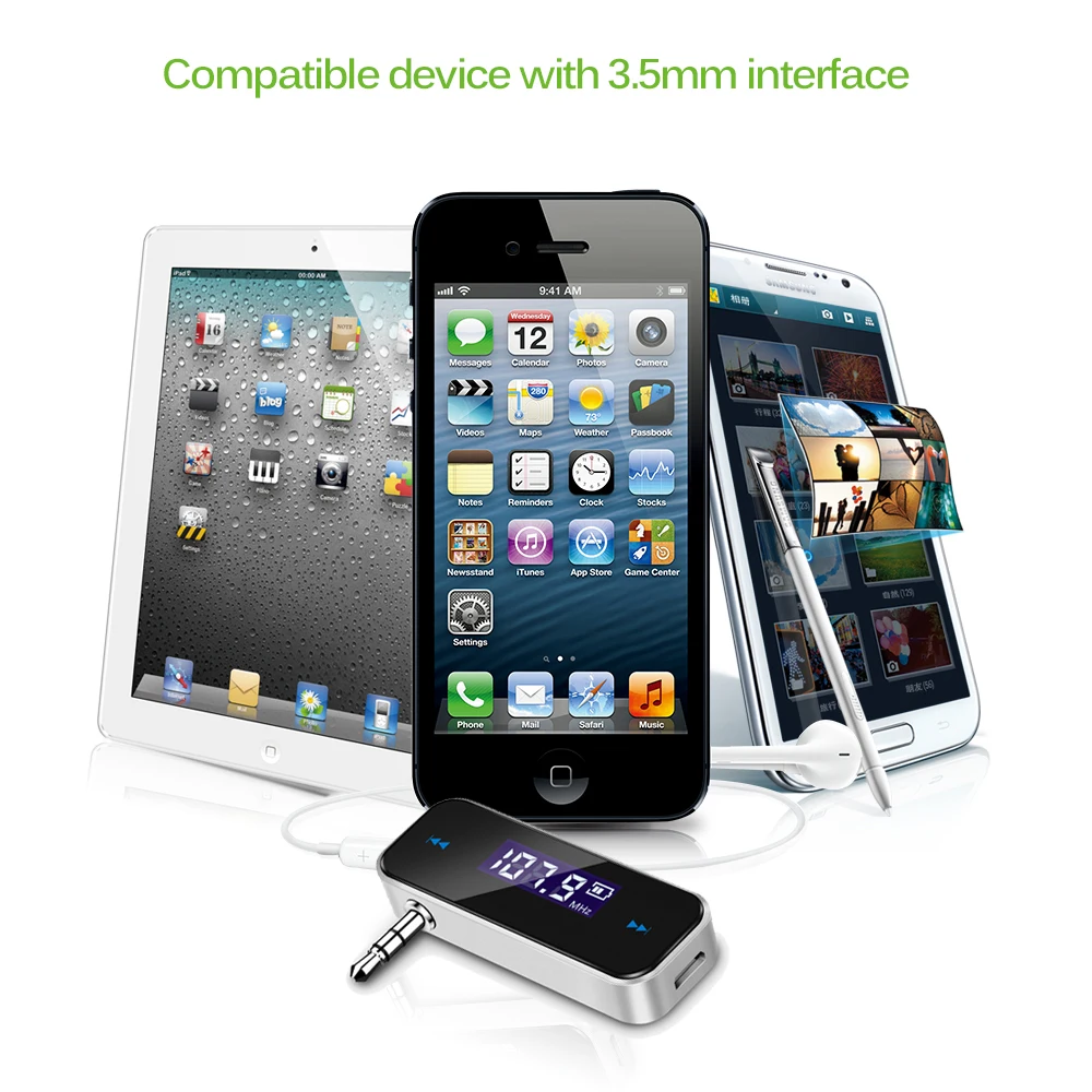 Wireless Handsfree Car Kit with 3.5mm FM Transmitter & LCD Display