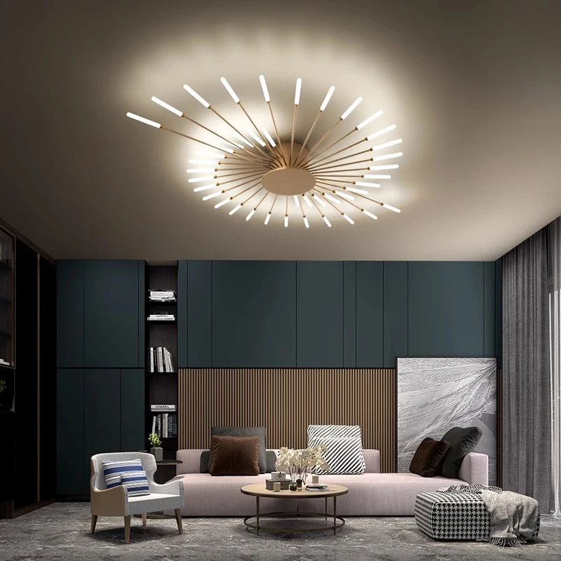 Modern Firework Led Chandeliers Lighting Lamp Home Decor Living Room Ceiling Lights Luminaria Bedroom Black Gold Spiral Lamparas led chandelier ceiling light