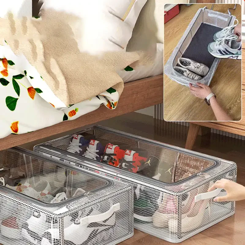 PVC Shoe Storage Box Waterproof Foldable Shoe Rack Dustproof Dormitory Bed Bottom PVC Transparent thickened Sneaker Container