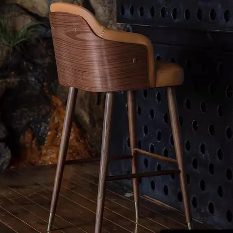 Solid Wood Leather Chair Chairs Luxury Breakfast Height Adjustable Manicure Kitchen Stool Wooden Counter Backrest Bar Outdoor