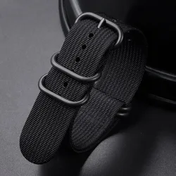 Premium Nylon Military Sport Watch Strap - Breathable Men's Wristband Accessory - 22mm (Black - Black)