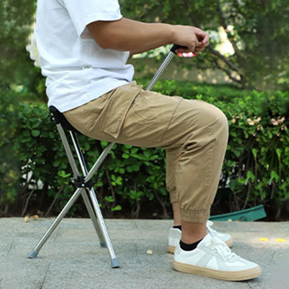 Walking Stick Stool Lightweight Adjustables Cane with Seats 3 Legged Heavy Duty Steel Walking Stick for Elderly Disabled