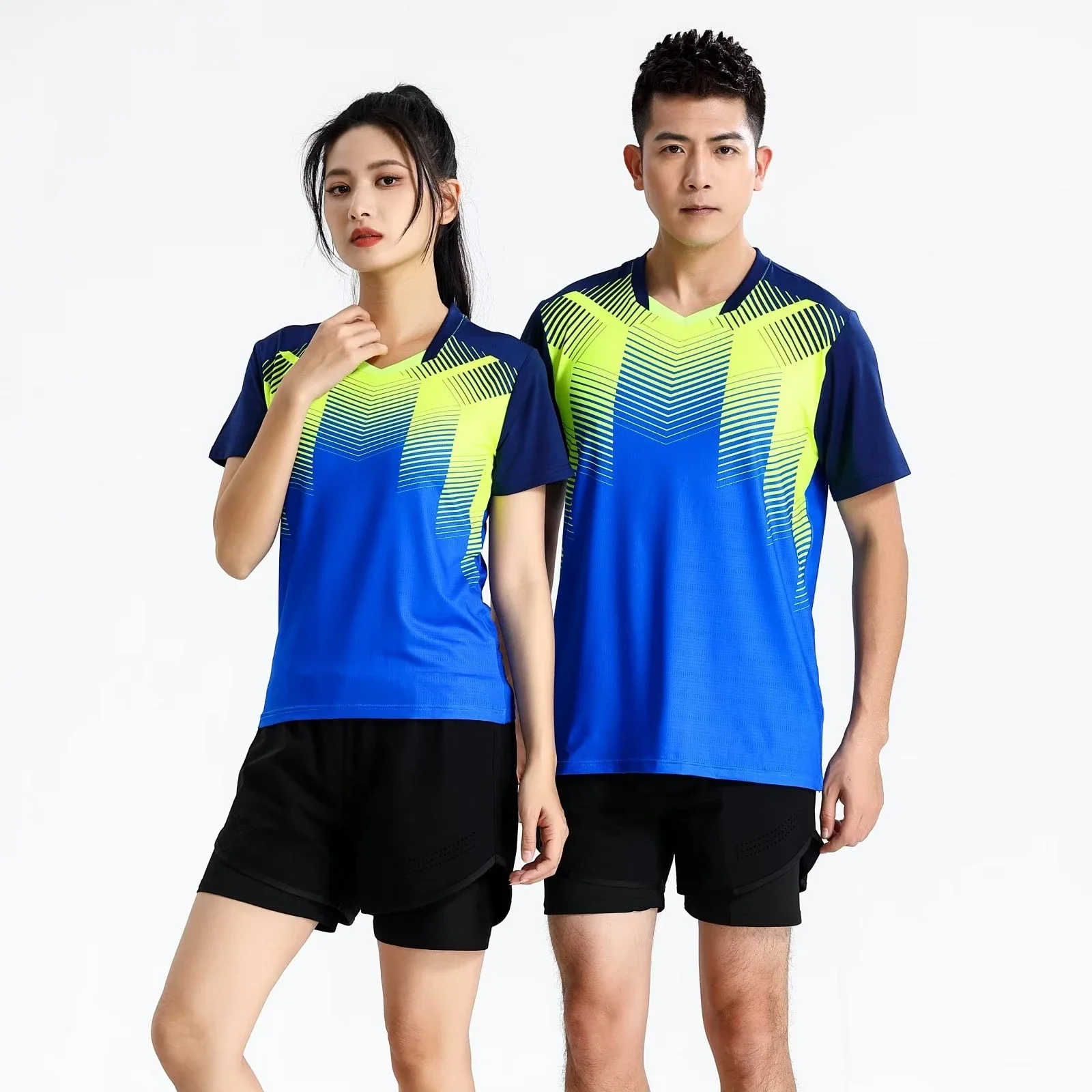 Summer Quick Drying Badminton Suit Set for Men's and Women's Short sleeved Top Sports Competition Clothing Table Tennis Training
