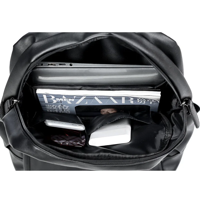 Men Backpack Pu Leather Fashion Waterproof Travel Bag 14 inch laptop
