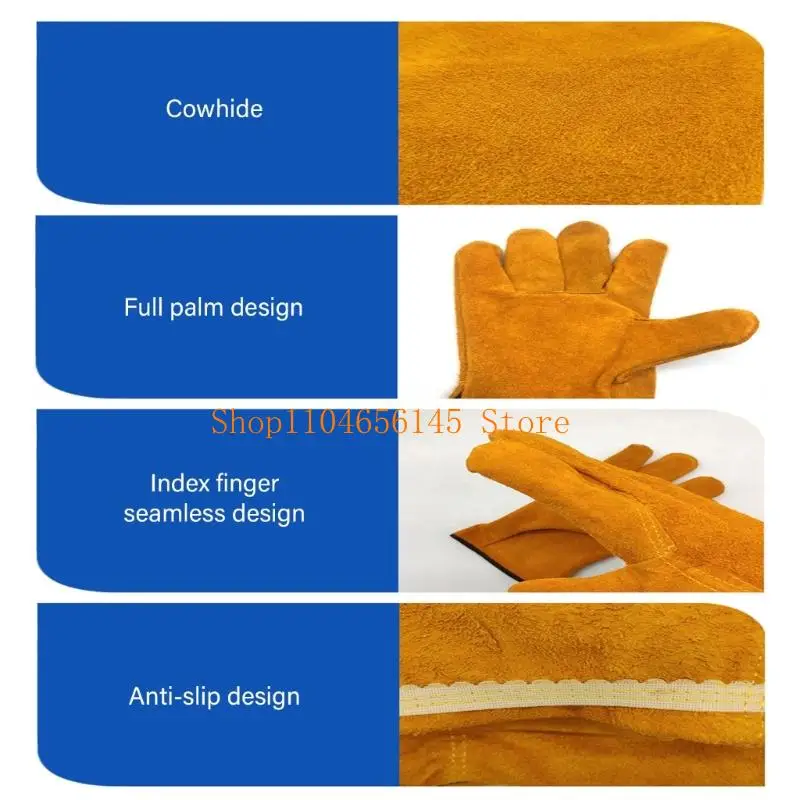 Gants de Soudage en Cuir de Vache 27cm - Lot de 2 Paires Jaune