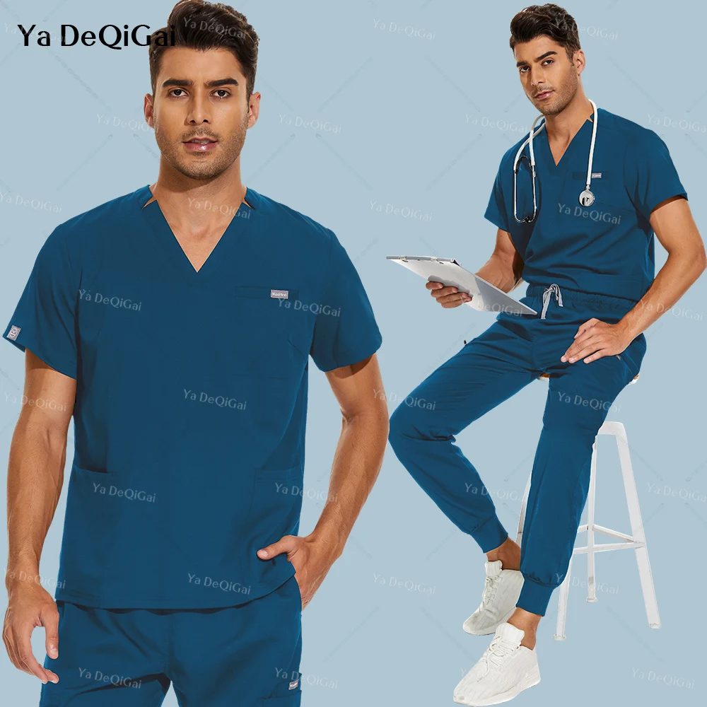 

Men Women's Nursing Medical Uniform Beauty Clothes High-end Scrub Set Nurse Uniform V Neck Tops Jogging Pants Suits With Pockets