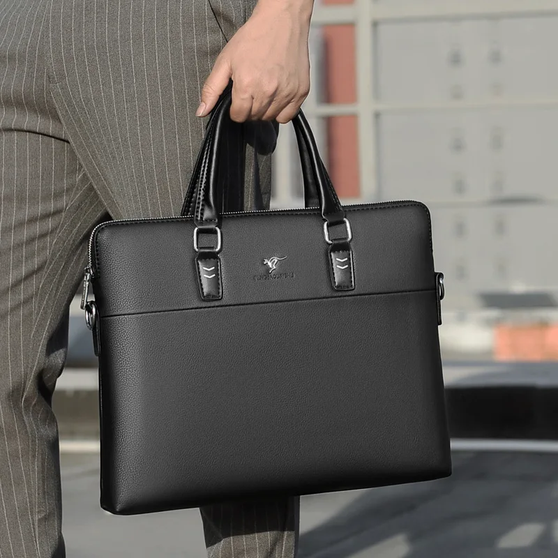 Business bag for men Horizontal square PU leather men's laptop bags Large capacity splash proof computer bag Men's black handbag