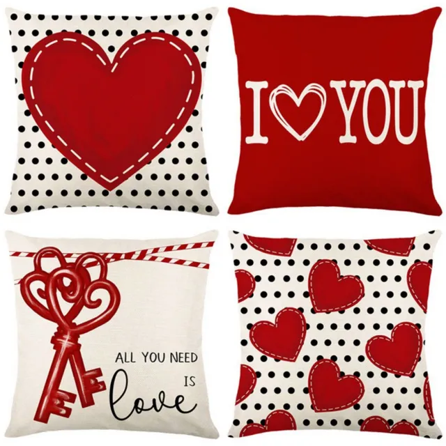 Valentines Day Decorative Pillow Covers 18x18 Set of 4 Love Heart Pillowcase Throw Cushion Case for Sofa Couch Valentine Decor 3