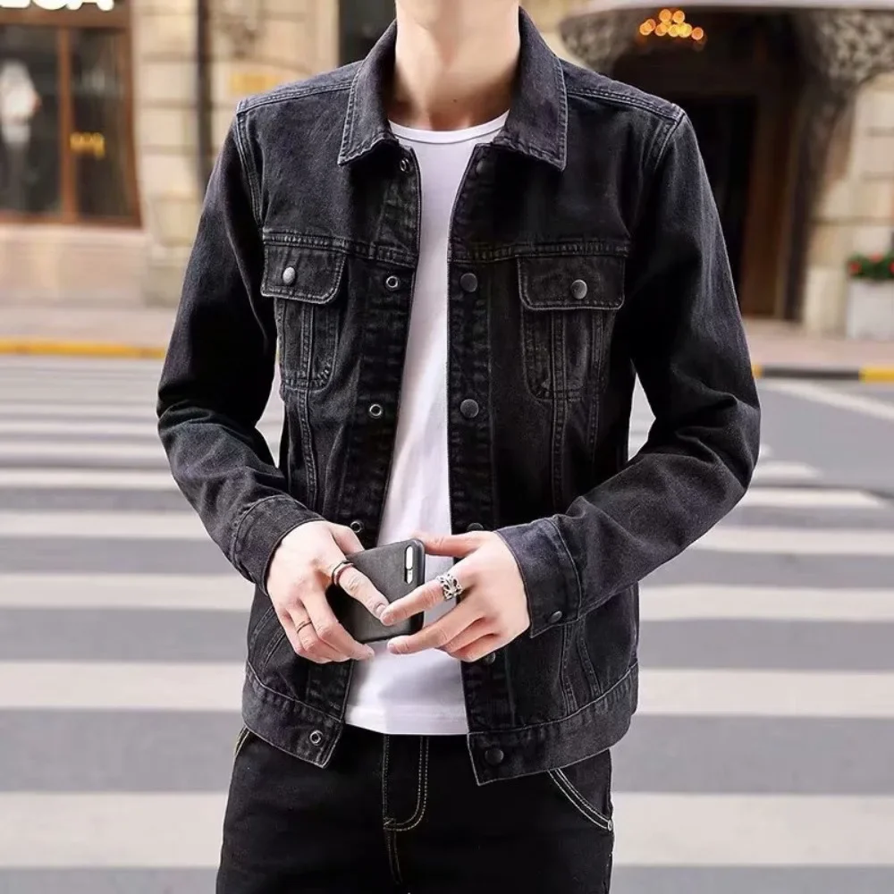Men's denim jacket Korean slim fashion black denim handsome
