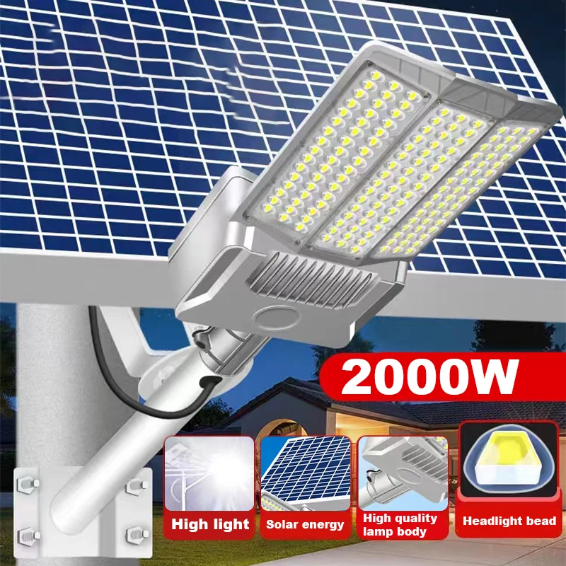 

Aluminum 2000WSolar Light Outdoor Solar Street Light Garden Wall Lamp Motion Sensor Waterproof Solar Powerful Street Light