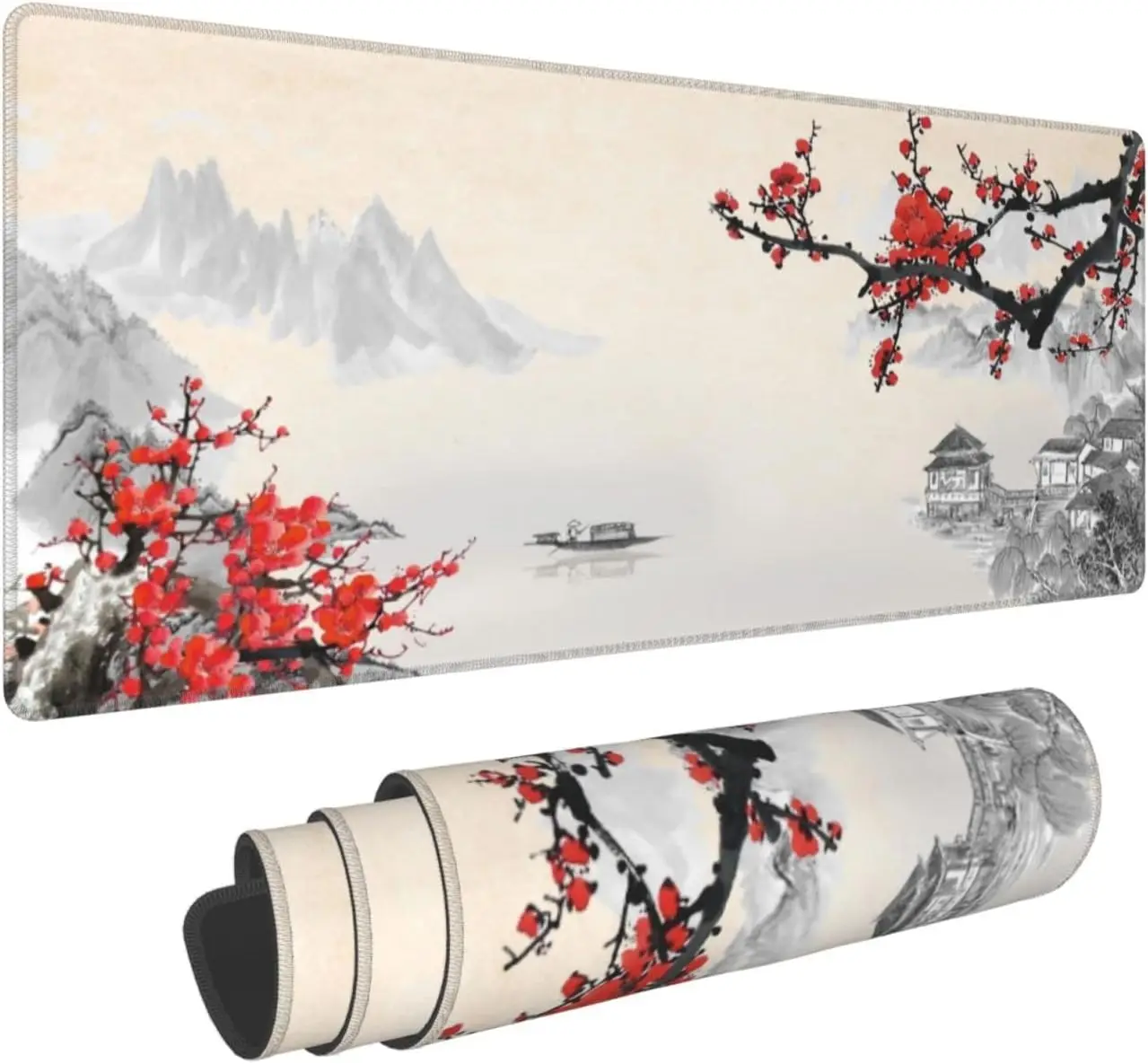 

Cherry Blossom Gaming Mouse Pad Large Mouse Mat Desk Pad Stitched Edges Mousepad Non-Slip Rubber Base Mice Pad 31.5 X 11.8 Inch