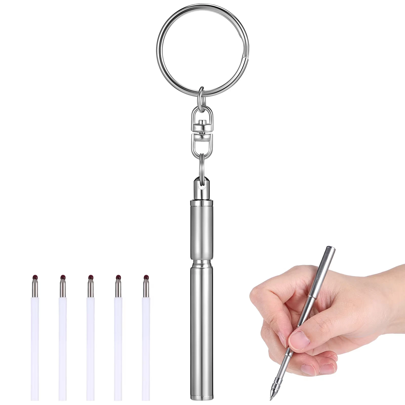 1PCS Portable Telescoping Pen with Refills Metal Keyring Stainless Steel Keychain Ballpoint pen Out Door ballpoint pen multifunction ballpoint pen multifunctional pen ball point pen