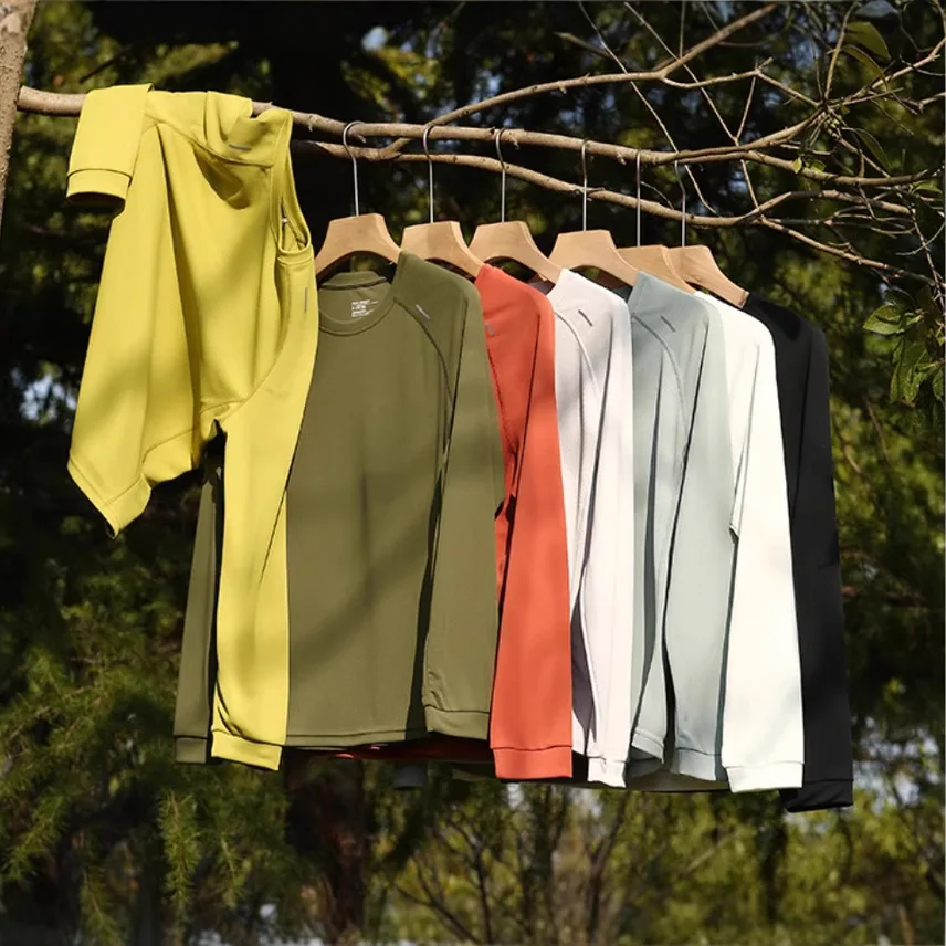 High End Sport Outdoor Casual Men's Long Sve T-irt Breathable Qui Dry Elastic Me Urban Faion Sle Spring Summer