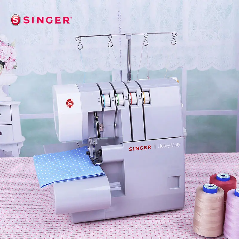 Singer 14HD854 Overlock Sewing Machine Multi-functional Electrical Double Needle 4-line Foot Pedal Tension Adjustable
