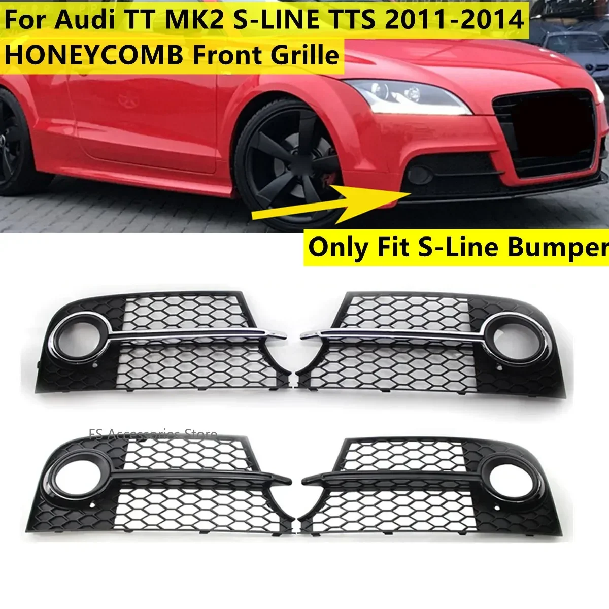 Coppia Copertura Della Griglia Del Fendinebbia Anteriore Dell'Auto Per Audi Tt Mk2 S-Line Tts 2011-2014 Muslimex Esagonale Griglia Della Griglia Anter