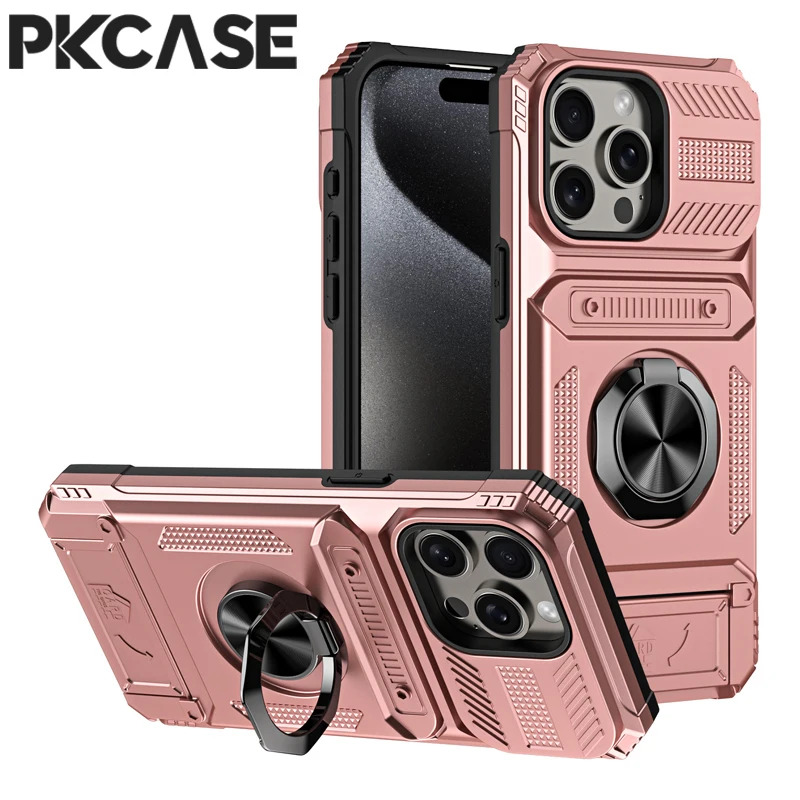 Shockproof Magnetic Case with Multi-Functional Card Slot and Metal Ring Stand
