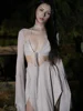 Cutenew Women's Mesh Two Piece Set Sexy Long Sleeve Lace-up Outer Wear Top+Halter Skinny Hollow Out Lady Dress Suit New Outfit 2