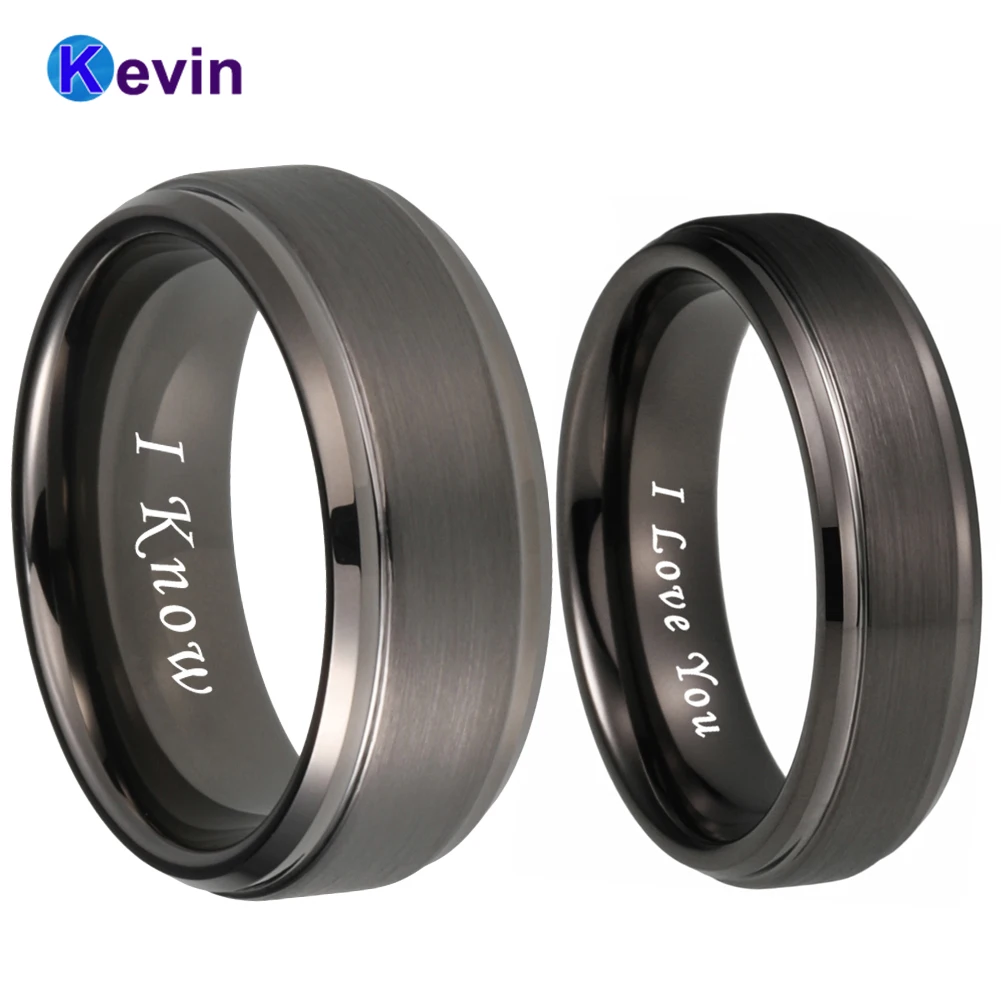 6mm 8mm Tungsten Carbide Ring Men Women Gunmetal Wedding Band Stepped